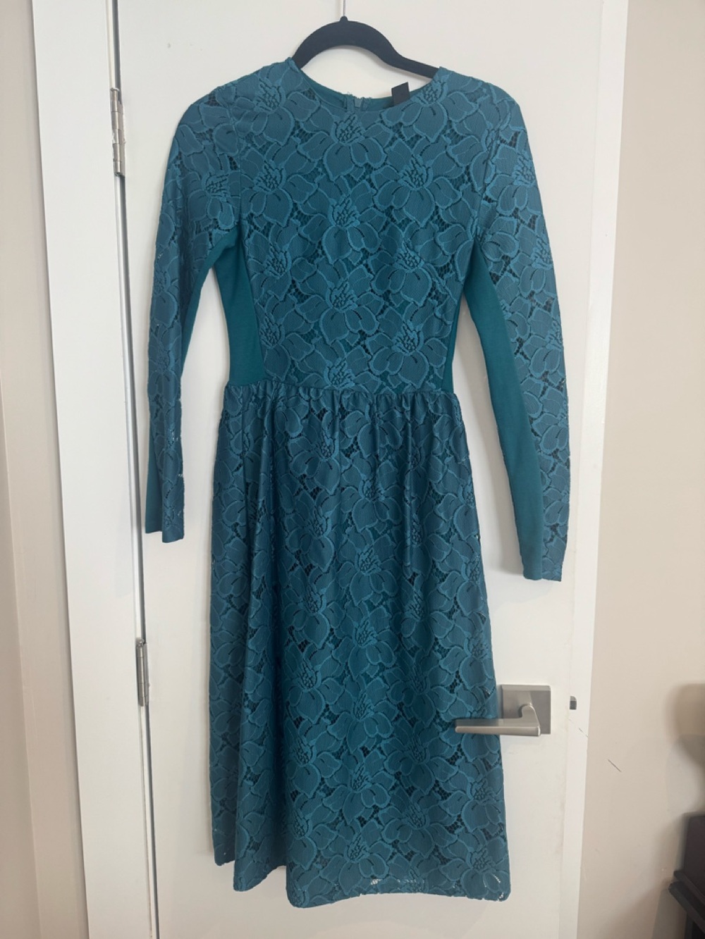 H&M Teal Lace Long Sleeve Fit-and-Flare Dress